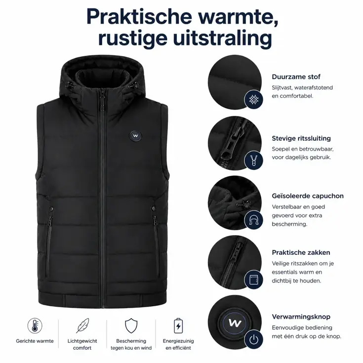 Verwarmde Bodywarmer met Capuchon - Vrouwen