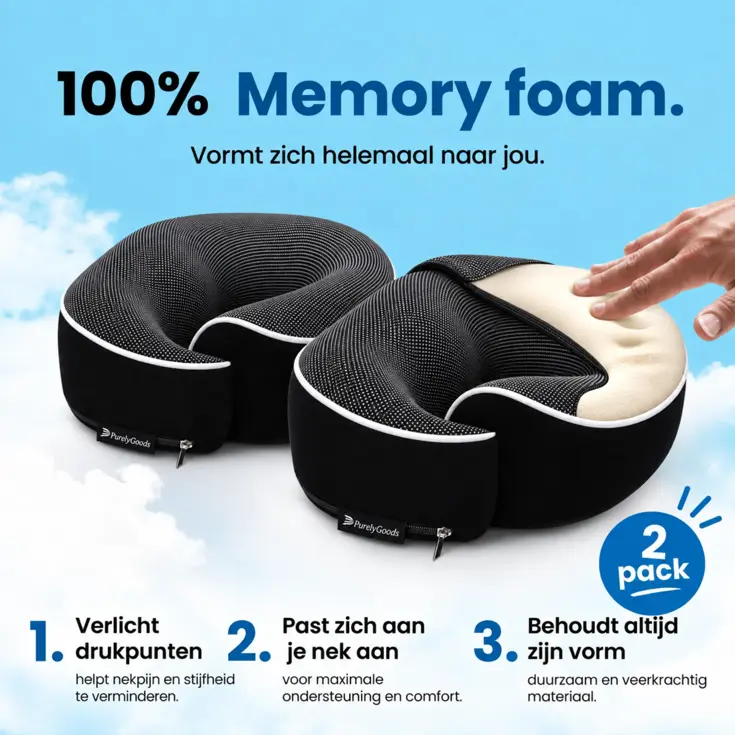 Reissets 2-Pack - Nekkussen Vliegtuig Memory Foam