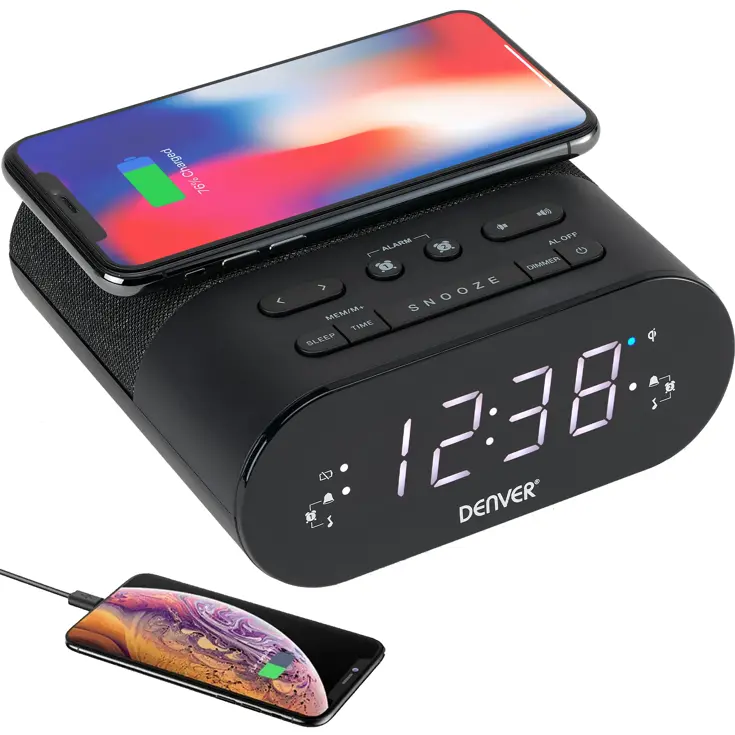 Wekker FM Klokradio met Draadloze Telefoon Oplader