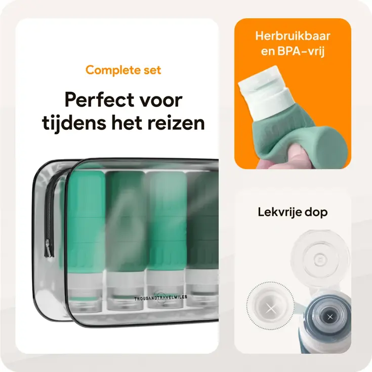Reisflesjes en Toilettassen –14 delig- Groen
