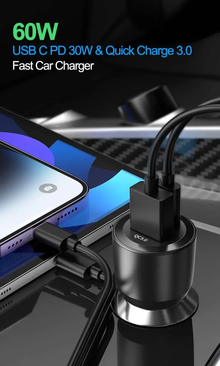 60W Autolader USB-C & USB-A Power Delivery