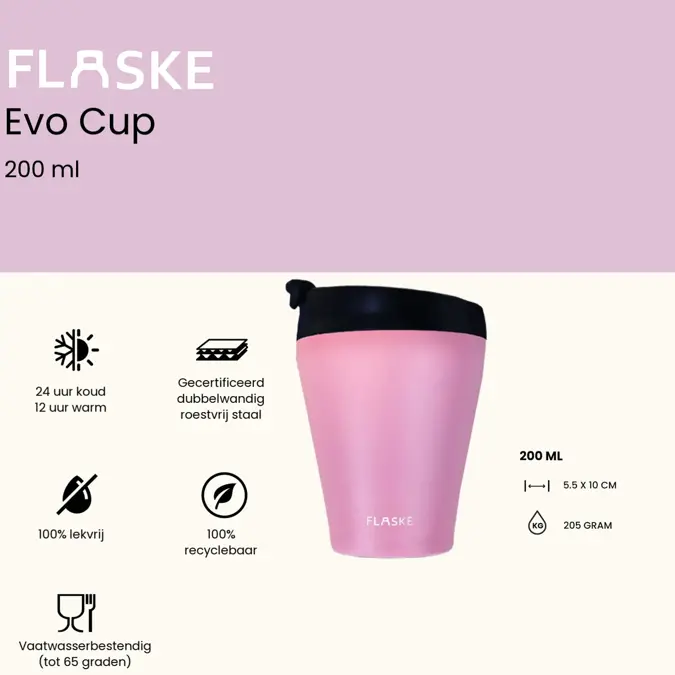 FLASKE 200ML  RVS Koffiebeker to Go