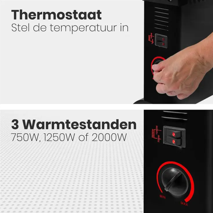 Convectorkachel – 2000W – Zwart