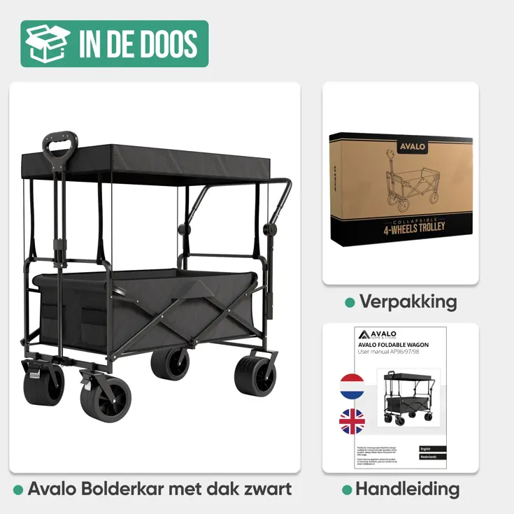 Bolderkar Opvouwbaar XL met Dak