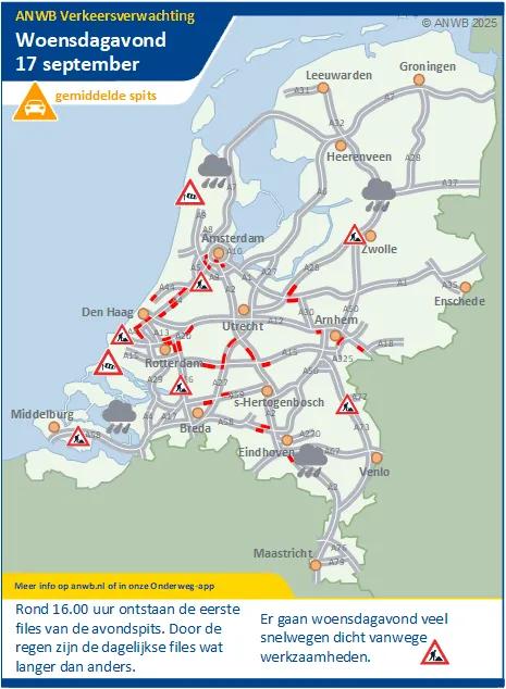 Verkeersverwachting woensdagavond 17 september: gemiddelde spits