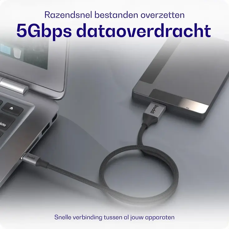 Flex USB-C naar Micro-B Kabel 1M Zwart