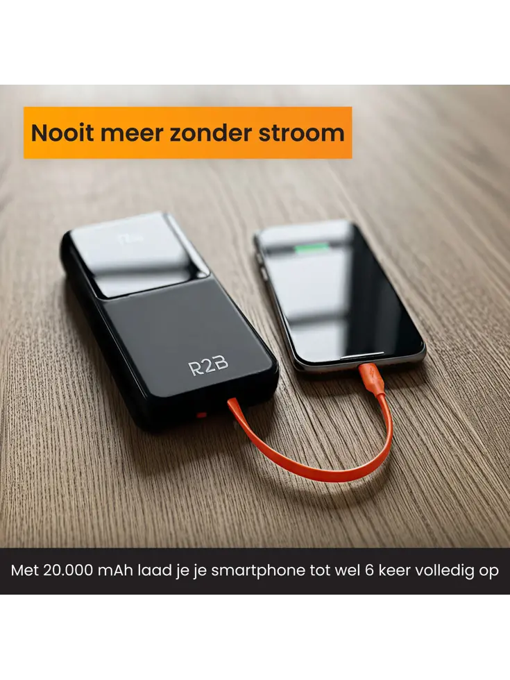 Powerbank 20000 mAh met Ingebouwde Kabels