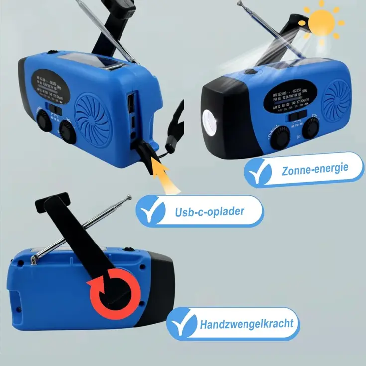 Noodradio Solar Opwindbaar - FM/AM - 5000mAh