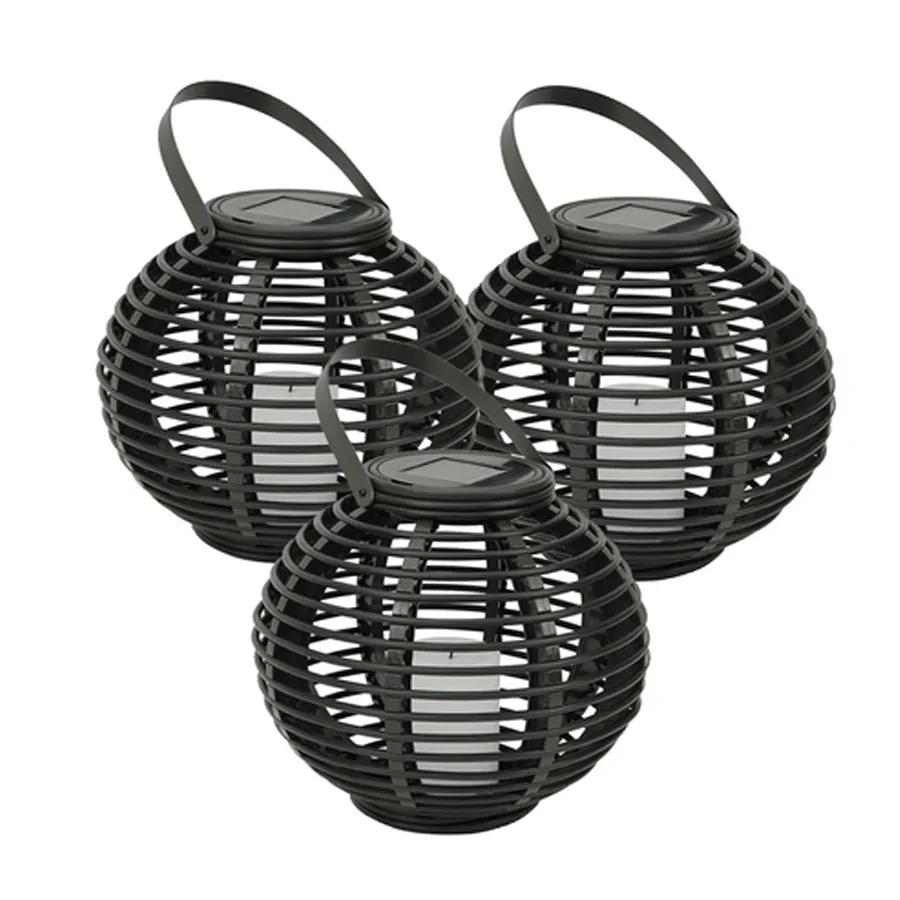 Rextech  solar lantaarn Basket  Set van 3  Zwart