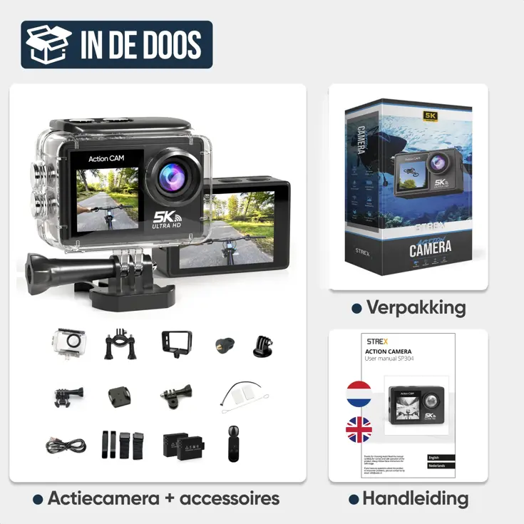 Actiecamera 5K 50MP - Waterdicht - Met WiFi