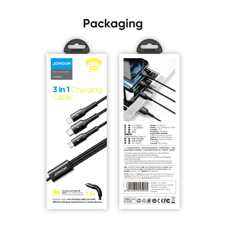 3-in-1 Kabel - 1.2m - Zwart - Joyroom