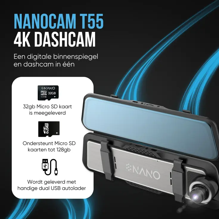 T55 4K 2CH Full Mirror Wifi GPS 32gb dashcam