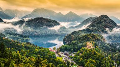 Misty day in the Bavarian Alps near Fussen, Germany.