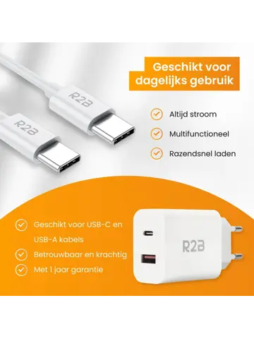 USB-C Kabel 2m met USB-A & USB-C Adapter