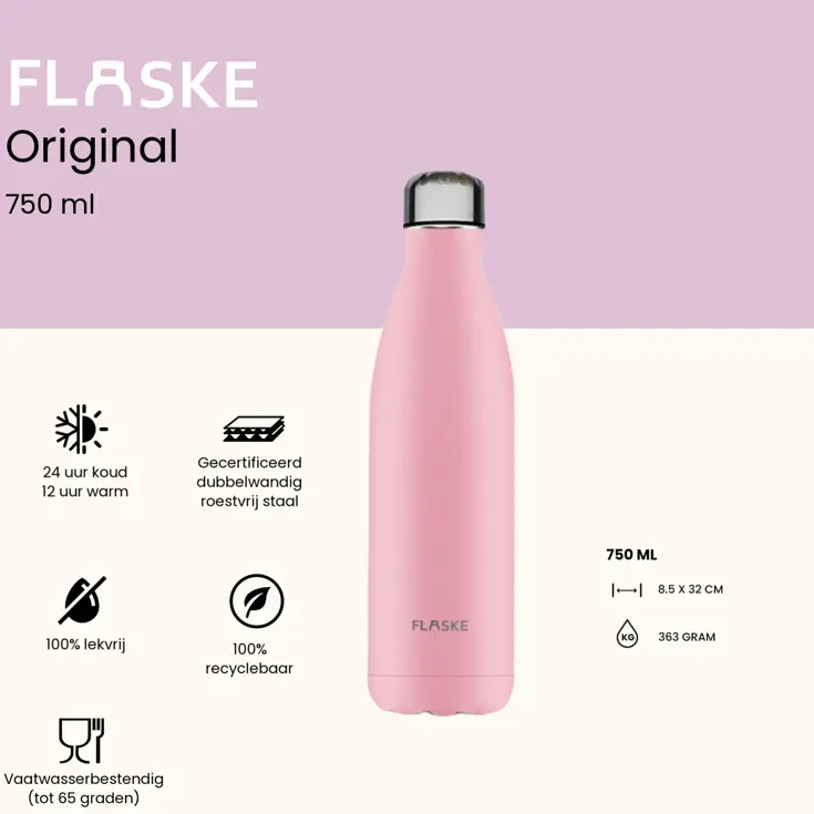 FLASKE 750 ml  RVS Drinkfles