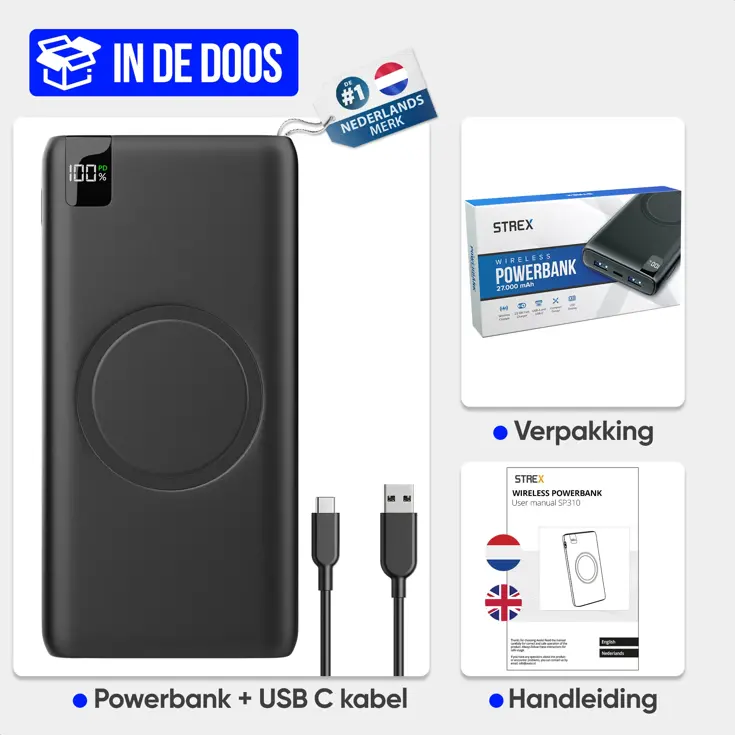 Powerbank met Draadloze Qi Lader