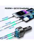 68W Autolader 2x USB-C 1x USB-A Snellader