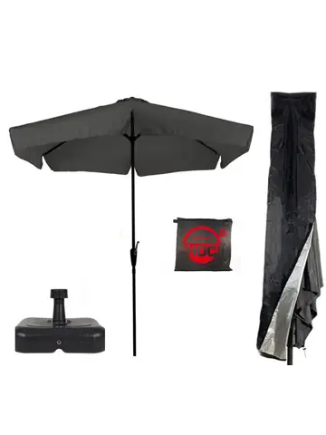 Parasol Grijs Ø3m + Hoes en lichte Voet