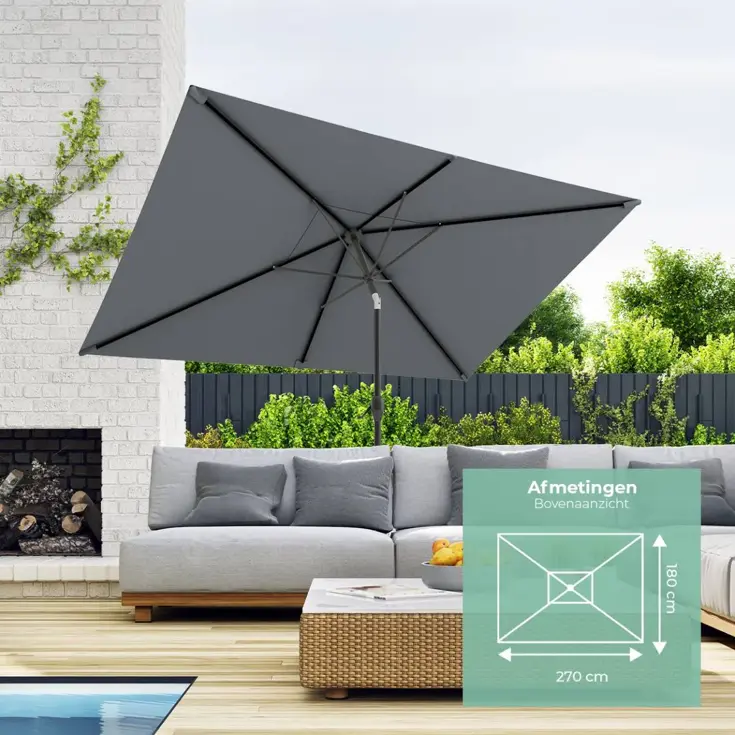Parasol – 270x180cm – Donkergrijs