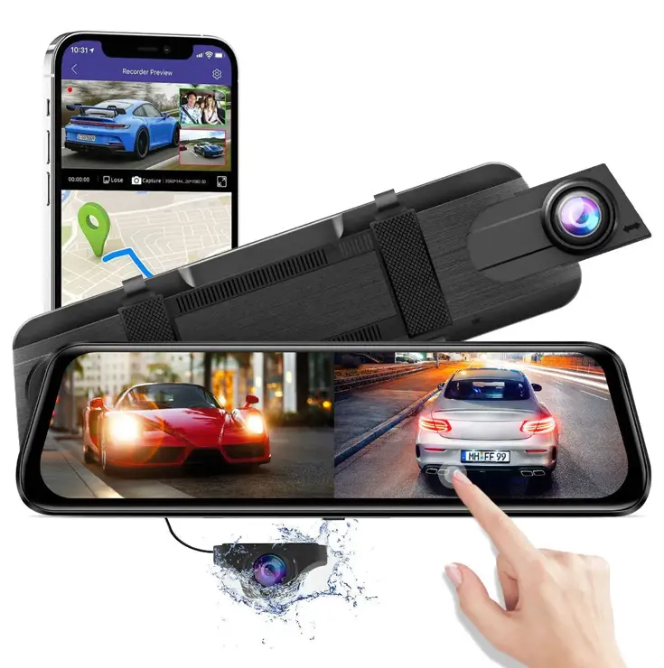 AR09 4K 2CH Full Mirror Wifi Touch dashcam