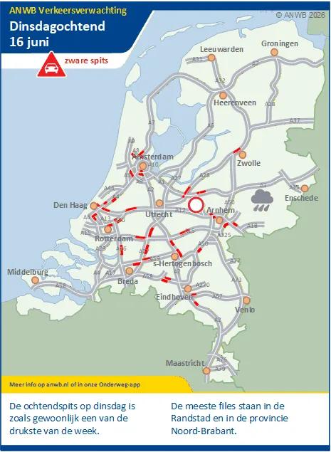 Zware spits. Meeste files in de Randstad en Noord-Brabant