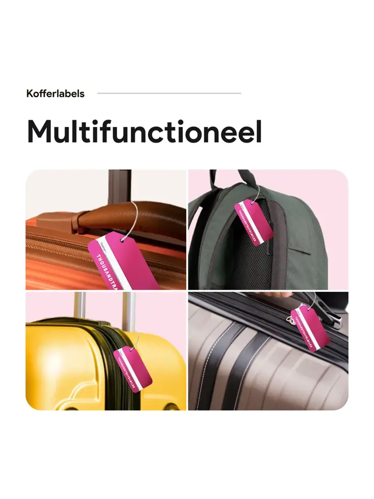 Aluminium kofferlabels – 4 stuks – Roze