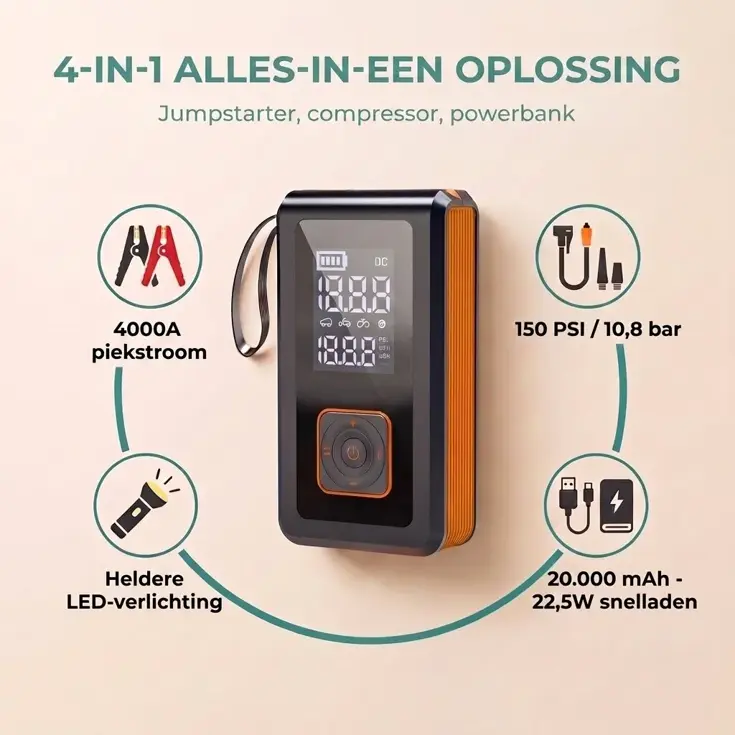 5 in 1 Jumpstarter en Compressor
