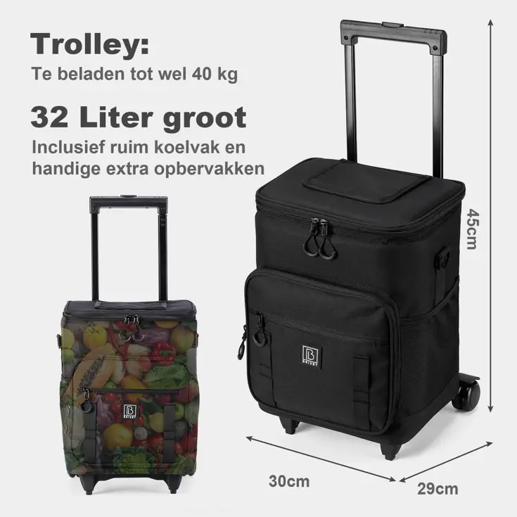 Boodschappentrolley met koelvak 32L