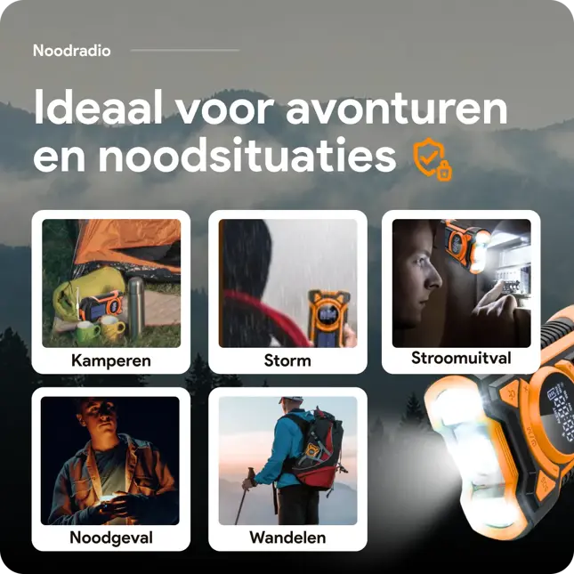 Noodradio met solar dynamo Bluetooth en powerbank