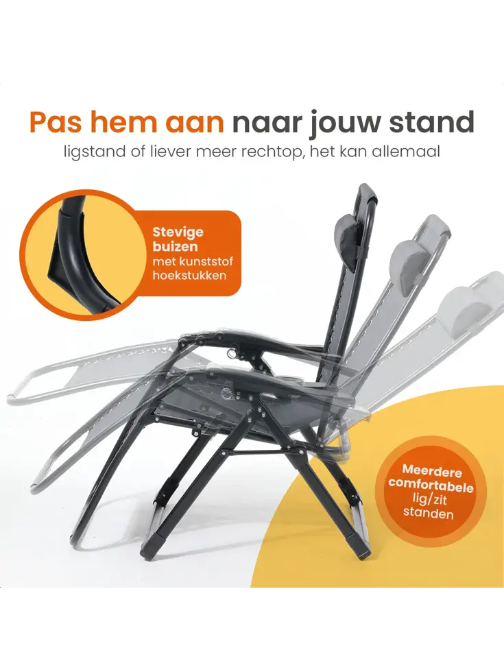 Opvouwbare Ligstoel - 3 Standen - Zwart
