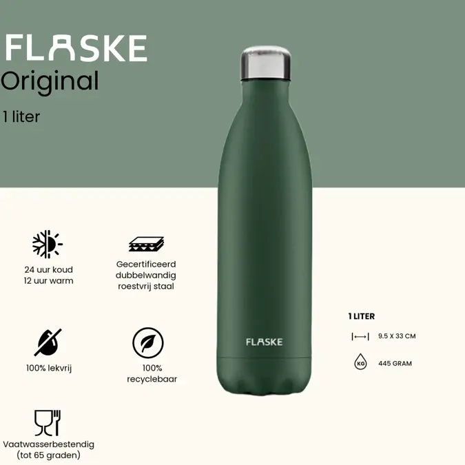 FLASKE 1 liter  RVS Drinkfles