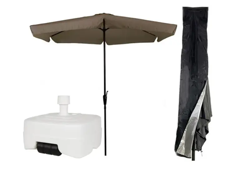 CUHOC Parasol Taupe Ø3m Met Voet En Hoes
