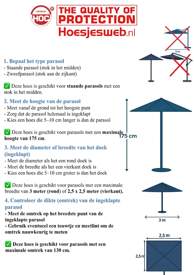 CUHOC Stokparasol hoes 175x28x50 cm - Diamond