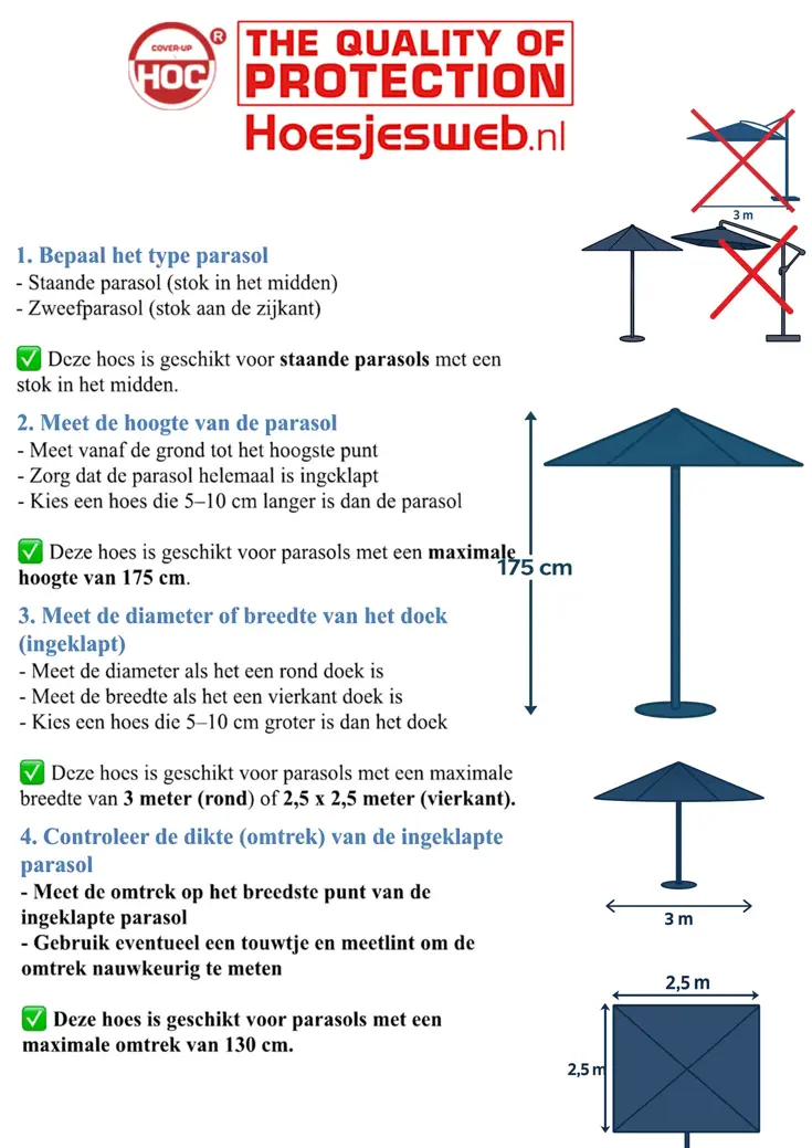 Stokparasol hoes 175x28x50 cm - Diamond