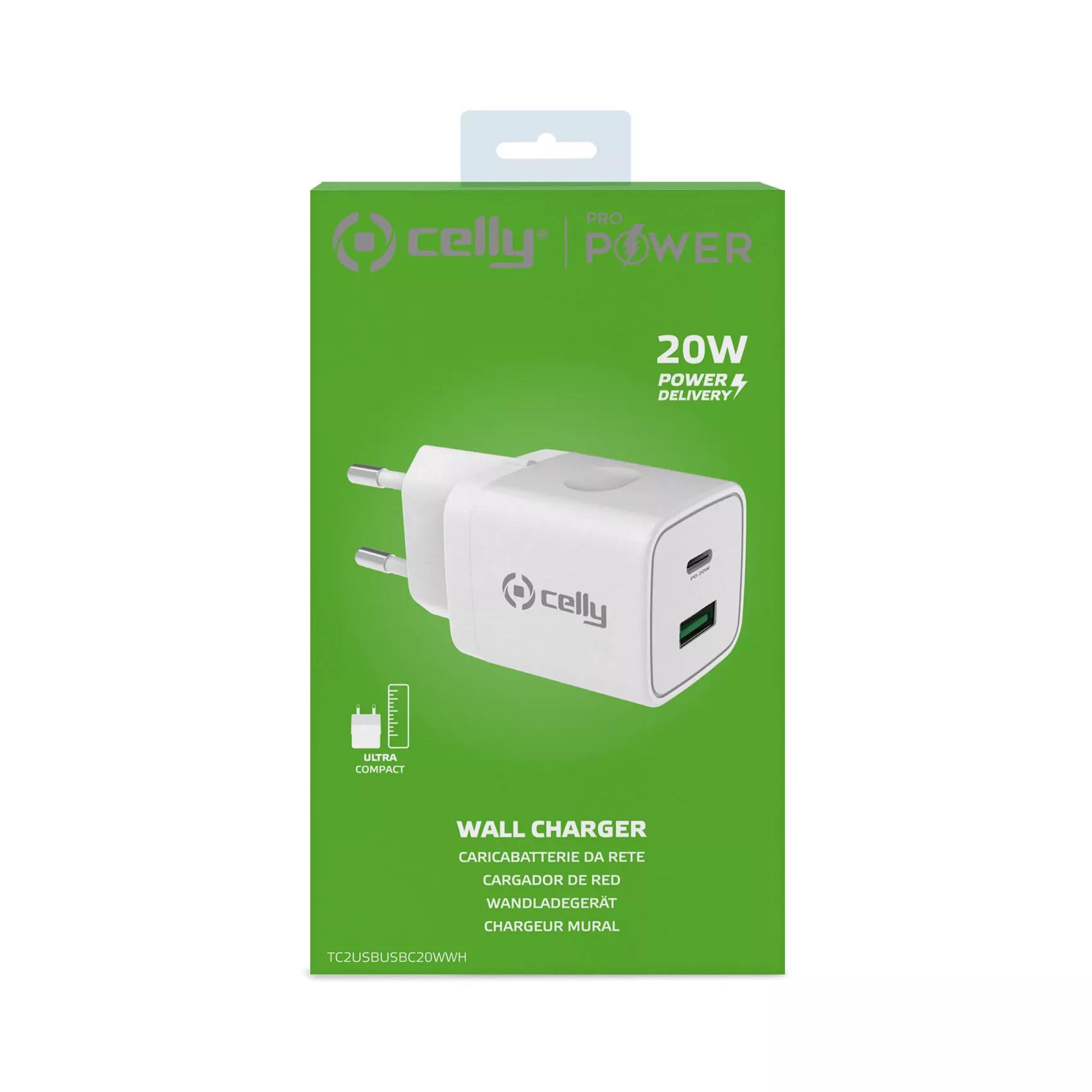 Celly USB en USB-C 20W - Muurlader - Zwart