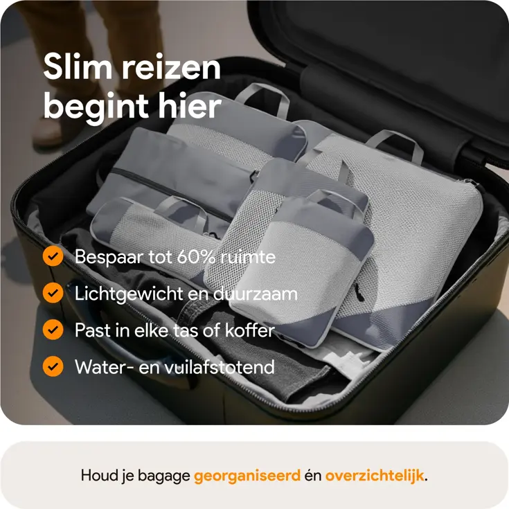 Packing cubes compressie set – 6-delig – Grijs