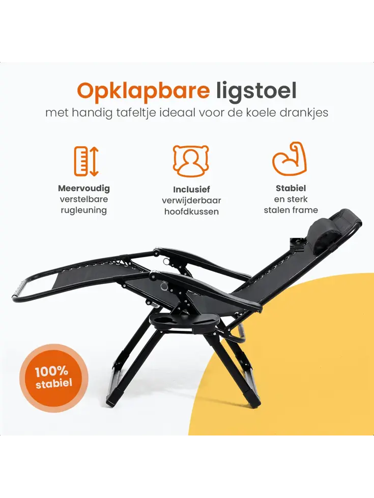 Opvouwbare Ligstoel - 3 Standen - Zwart