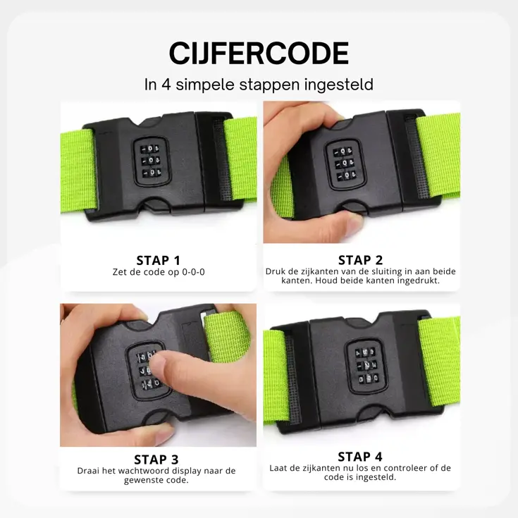 Kofferriem met cijferslot 180 cm – Roze