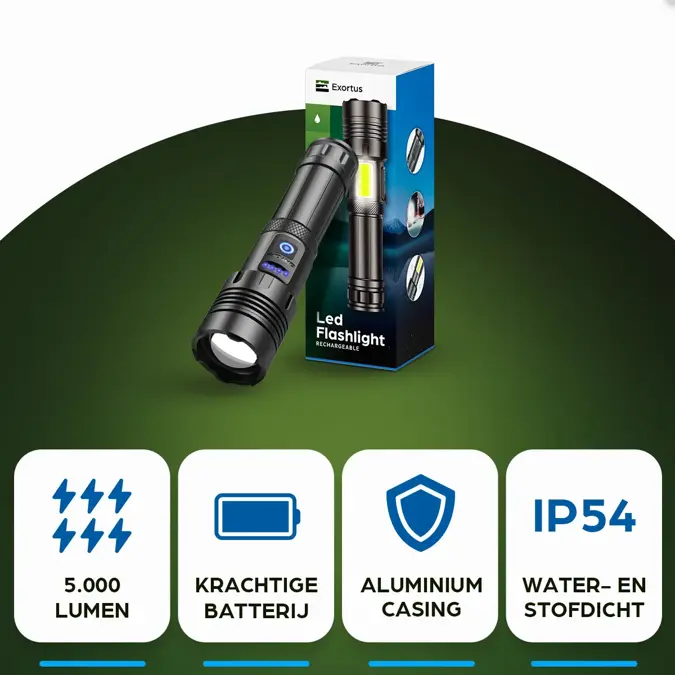 Exortus Oplaadbare LED Zaklamp