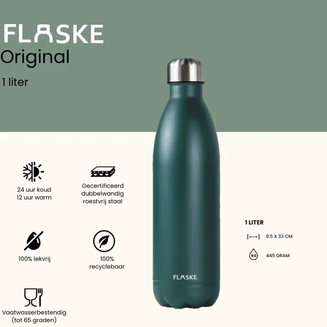 FLASKE 1 liter RVS Drinkfles