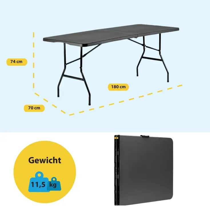 BRASQ Inklapbare Vouwtafel - 180x70x74cm