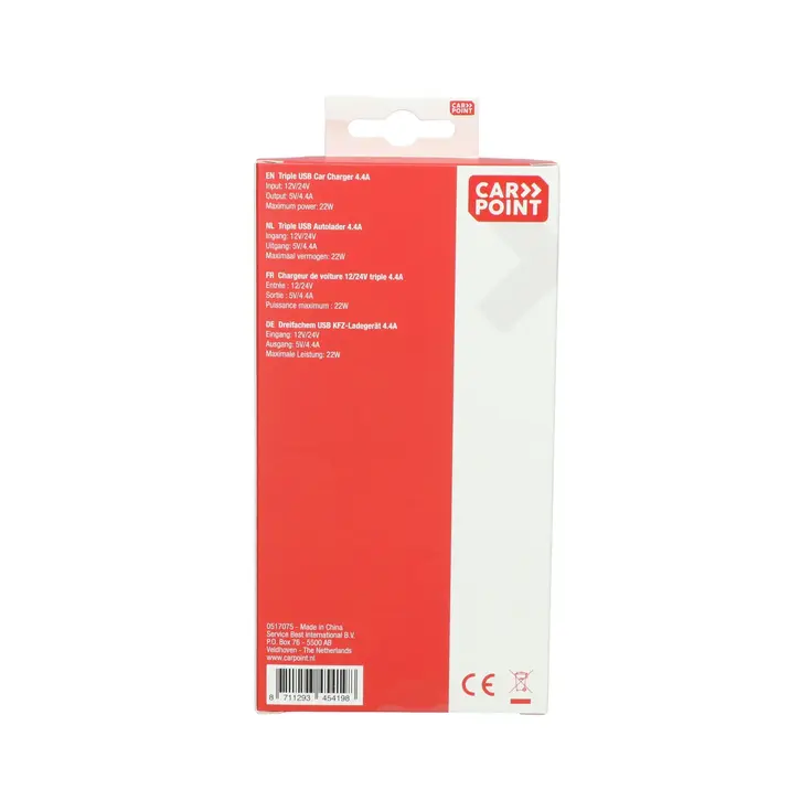 Triple USB-A Autolader 12/24V voor 3 Toestellen