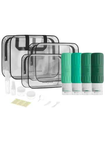 Reisflesjes en Toilettassen –14 delig- Groen