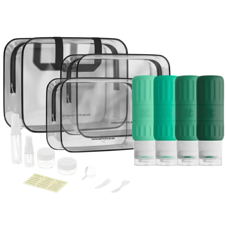 Reisflesjes en Toilettassen –14 delig- Groen