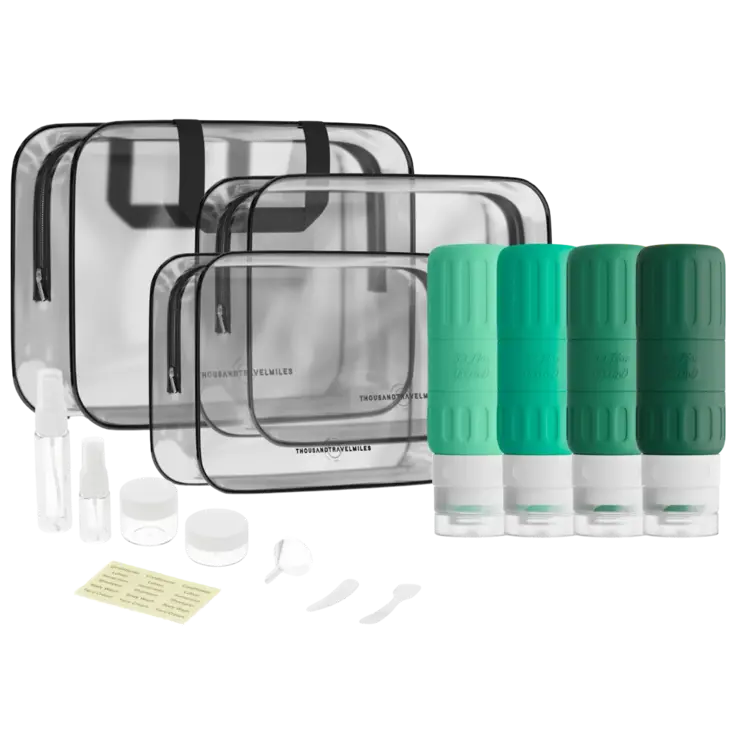 Reisflesjes en Toilettassen –14 delig- Groen