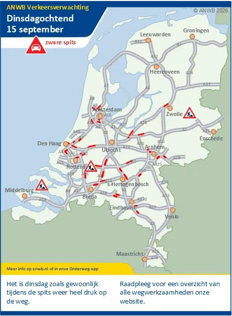Het is dinsdag tijdens de spits heel druk op de weg.