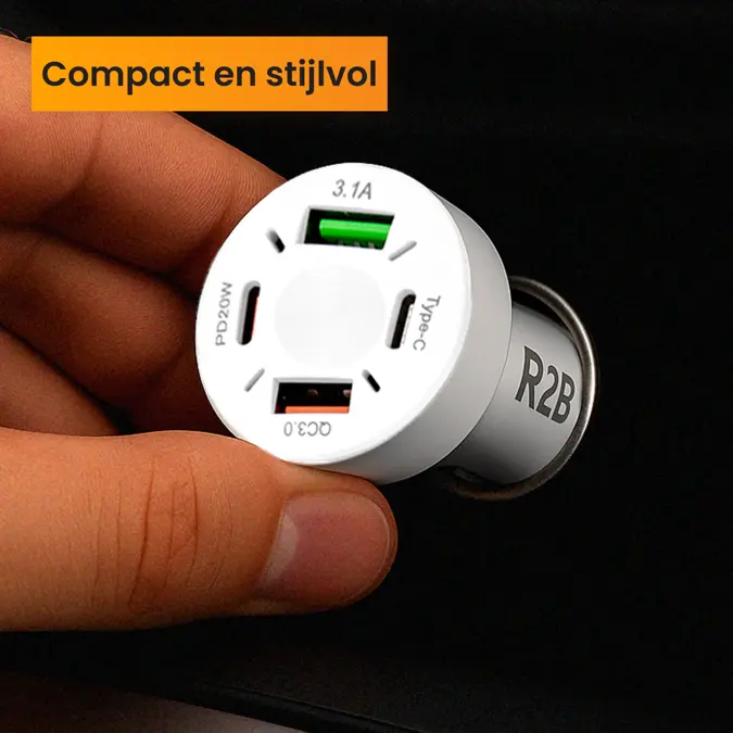 R2B Autolader USB C & USB A - Snellader - Wit