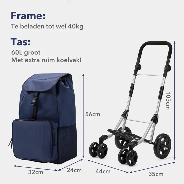 Boodschappentrolley deluxe – 60 liter