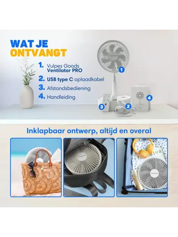Draadloze Statiefventilator - 4in1 - Inklapbaar
