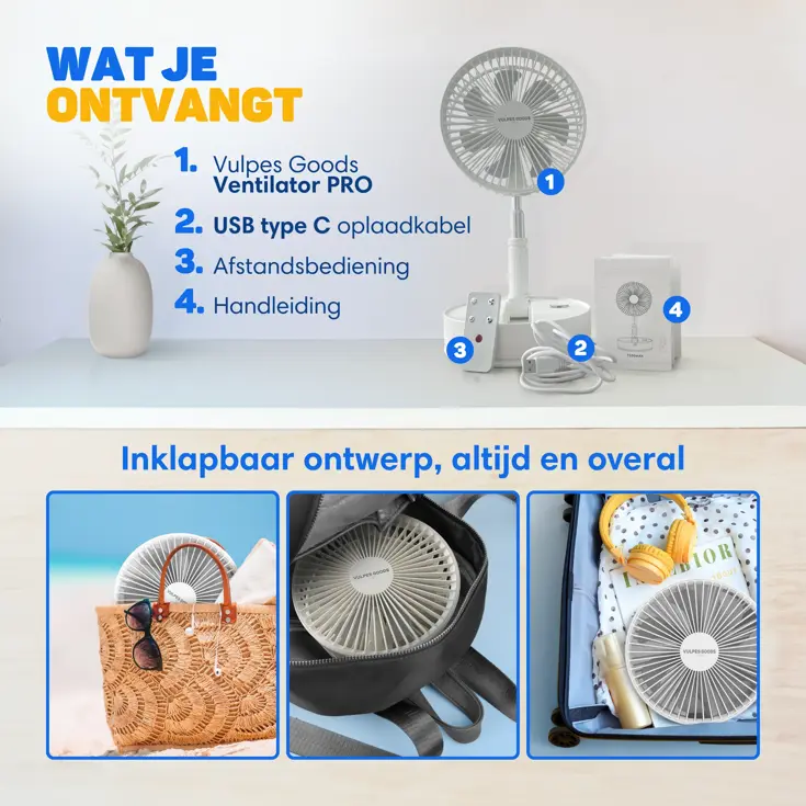 Draadloze Statiefventilator - 4in1 - Inklapbaar